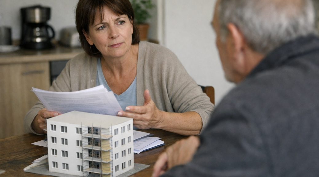 Réunion de copropriétaires discutant du financement des travaux d'isolation thermique de l'immeuble